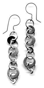 OLGA $150-sterling silver earrings with lightly brushed surface (2" long not including ear wire)